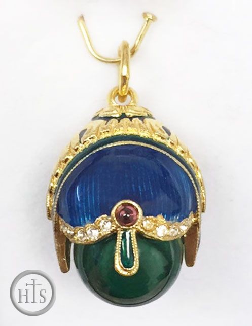 HolyTrinityStore Picture - Egg Pendant with Malachite, Faberge Style, Silver 925, Gold Plated 