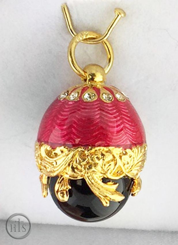 Picture - Egg Pendant with Onyx, Enameled, Sterling Silver 925, Gold Plated