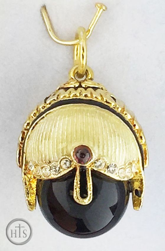 HolyTrinityStore Picture - Egg Pendant with Onyx, Enameled, Sterling Silver 925, Gold Plated 