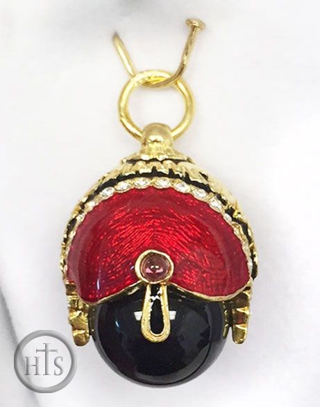 HolyTrinityStore Picture - Egg Pendant with Onyx, Enameled, Sterling Silver 925, Gold Plated 