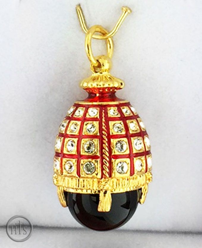 Product Photo - Egg Pendant with Onyx, Enameled, Sterling Silver 925, Gold Plated 