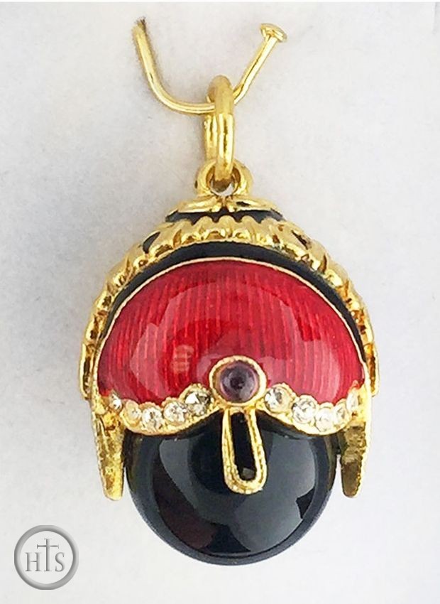 HolyTrinityStore Photo - Egg Pendant with Onyx, Enameled, Sterling Silver 925, Gold Plated 