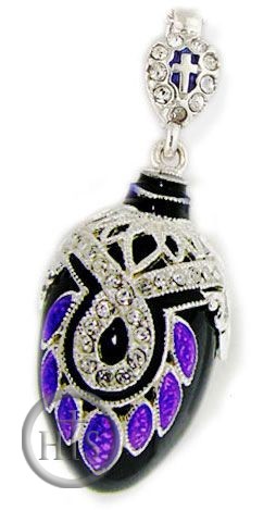 HolyTrinityStore Image - Sterling Silver Pendant Egg with Onyx  and Purple Color Enamel 