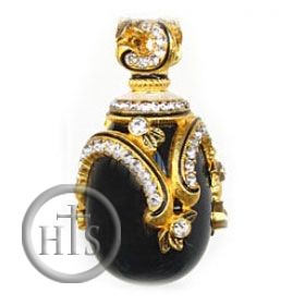 HolyTrinityStore Image - Faberge Style Pendant Egg with Onyx, Sterling Silver, 18 Kt Gold Plated