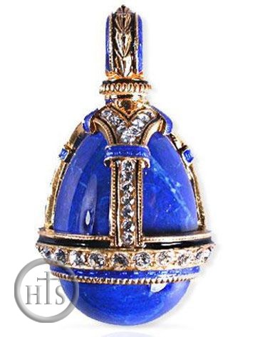 Product Photo - Natural Lapis Egg Pendant, Sterling Silver,  24Kt Gold Plated