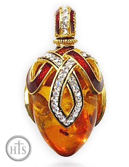 HolyTrinity Pic - Sterling Silver Enameled Pendant Egg, 24Kt Gold Plated with Amber