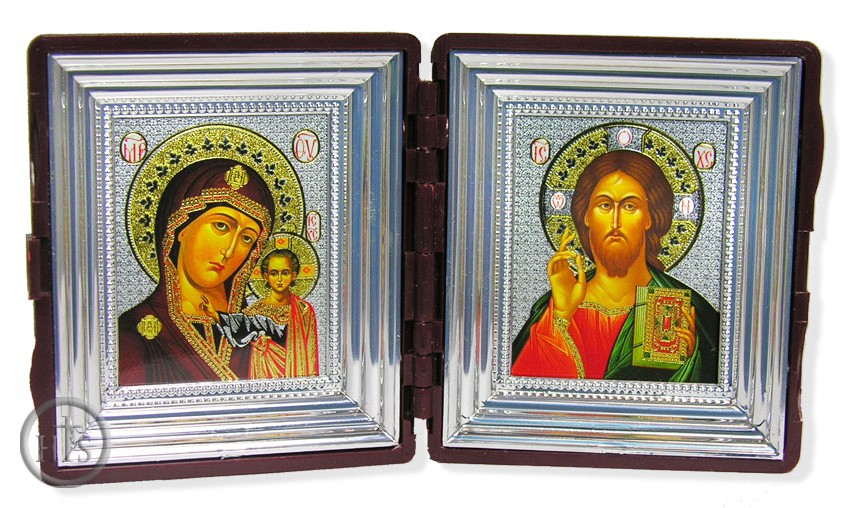 Product Image - Christ The Teacher and Virgin of Kazan,  Silver Frame Traveling Icon Set
