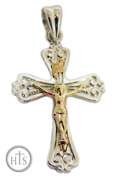 HolyTrinityStore Image - Two Tone Sterling Silver Cross with 14kt Gold Crucifix