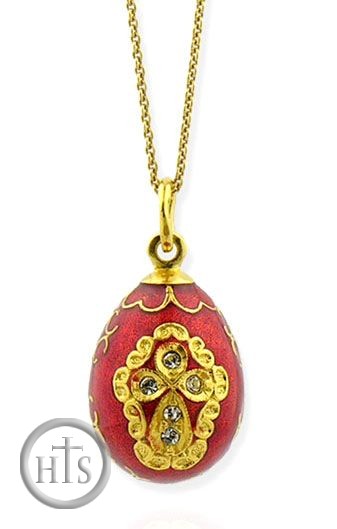 Product Image - Enameled Egg Pendant, Sterling Silver 925, 22KT Gold Plated,  with Chain