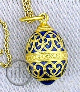 Product Photo - Tiny  Enameled Egg Pendant, Sterling Silver,  Gold Plated,   Blue