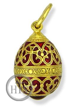 Image - Tiny Enameled Egg Pendant, Sterling Silver, Gold Plated, Red