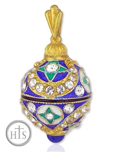 Product Photo - Faberge Style Egg Pendant, Sterling Silver, 24 Kt Gold Plated