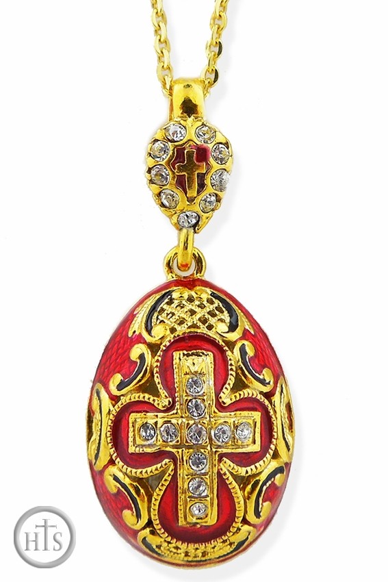 HolyTrinity Pic - Faberge Style Egg Pendant, Sterling Silver/Gold Plated, Enameled