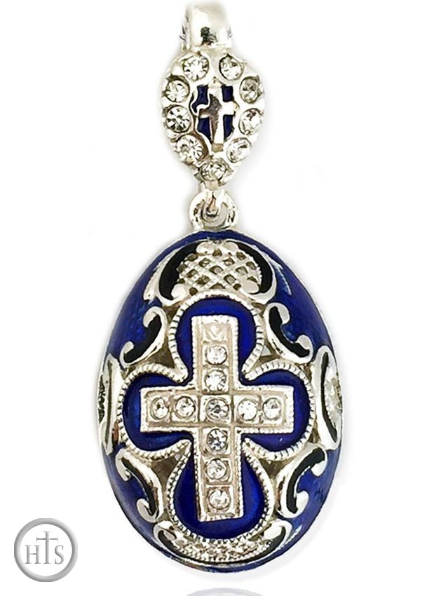 HolyTrinityStore Image - Egg Pendant, Faberge Style, Sterling Silver 925, Enameled