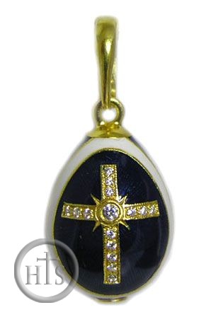 Product Photo - Sterling Silver Enameled Gold Plated Pendant Egg with Cross, Black