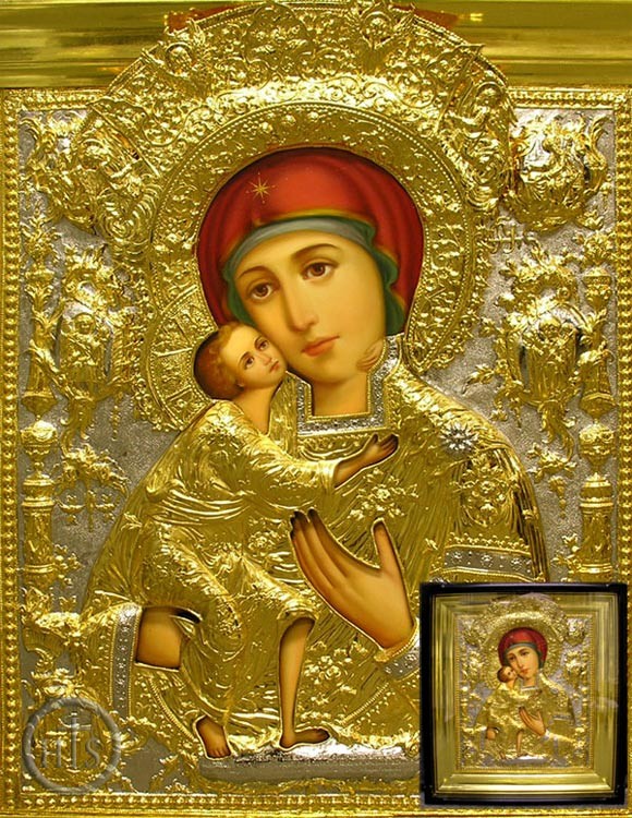 Product Picture - Virgin of Vladimir, Enameled, Gold Plated, Hand Written (Painted) Icon