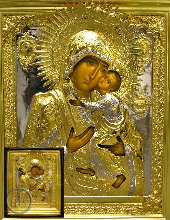 HolyTrinityStore Picture - Virgin of Kazan, Enameled, Gold Plated, Hand Written (Painted) Icon