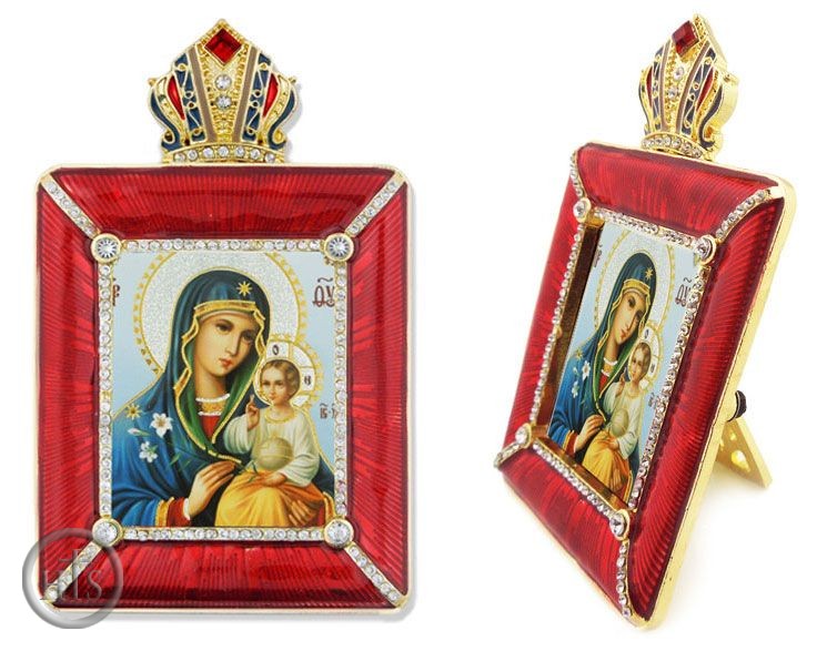 HolyTrinityStore Image - Virgin Mary the Eternal Bloom Icon in Square Style Frame with Stand