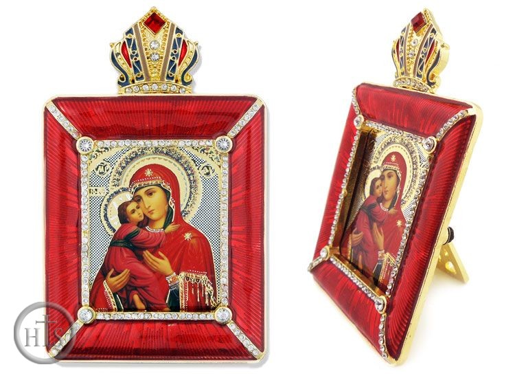 Pic - Virgin  of Vladimir Icon in Square Style Frame with Stand