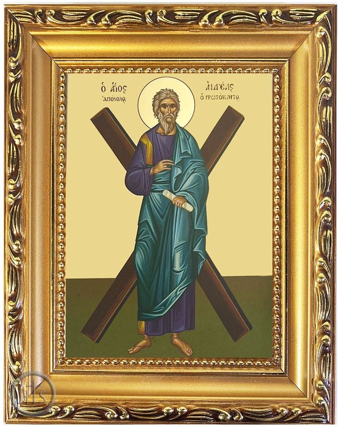 Product Photo - Saint Andrew the Apostle, Byzantine Wooden Frame Icon with Stand