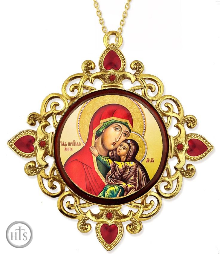 HolyTrinityStore Photo - Sait Ann, Jeweled Round Framed Icon with Chain