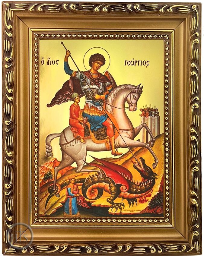 Picture - Saint George, Wooden Frame Gold Gilded Icon with Stand