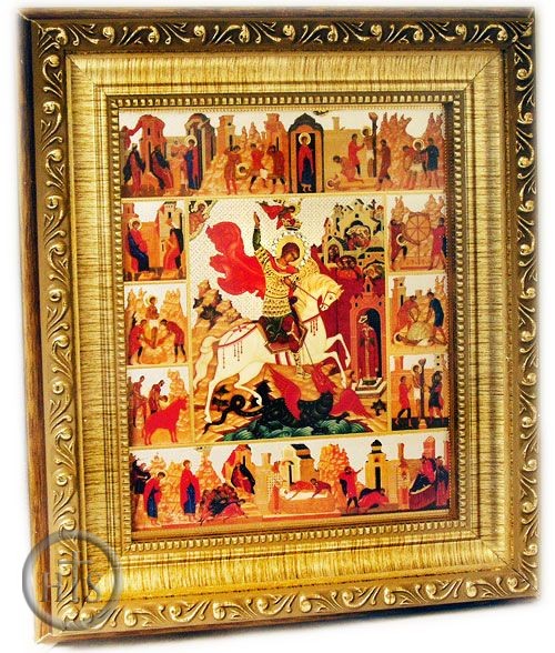 HolyTrinityStore Picture - St George, Framed Orthodox Vita  Icon with Crystals and Glass