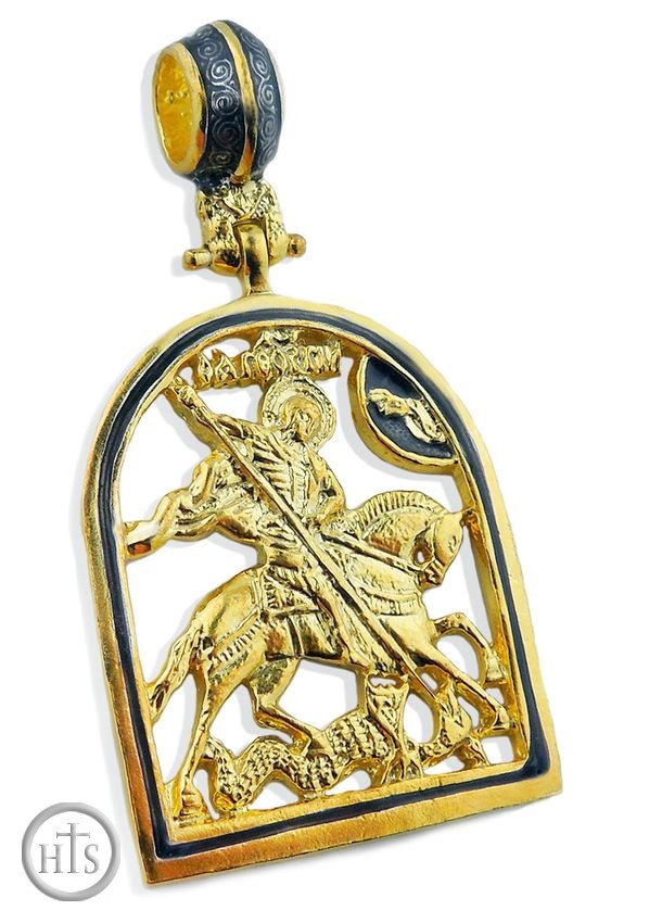 Product Pic - St. George, Icon Pendant, Sterling Silver 925, Gold Plated
