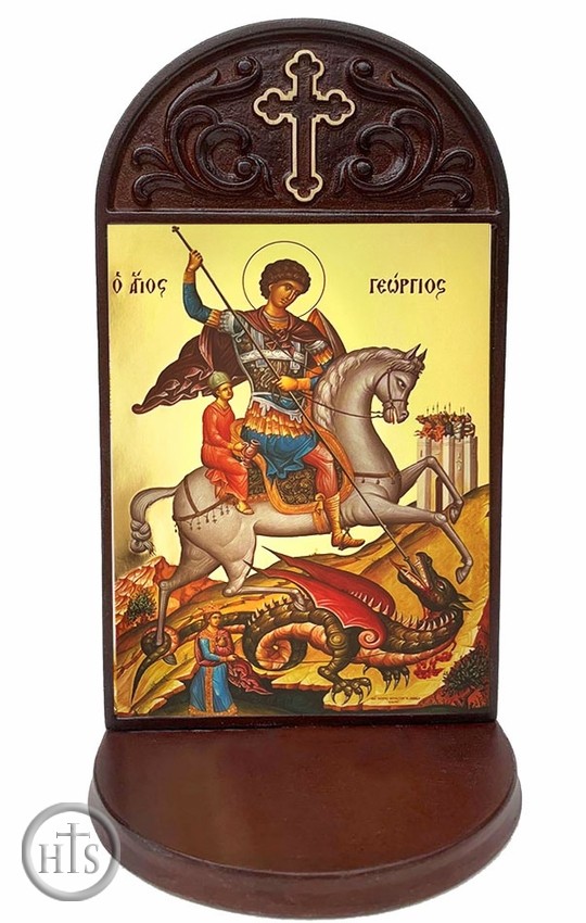 Picture - Saint George Icon Wooden Shrine With Shelf 