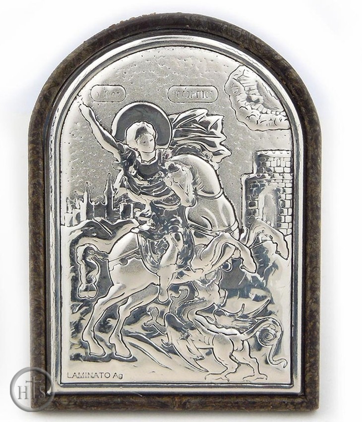 Pic - St. George,  Silver Mini Icon with Stand