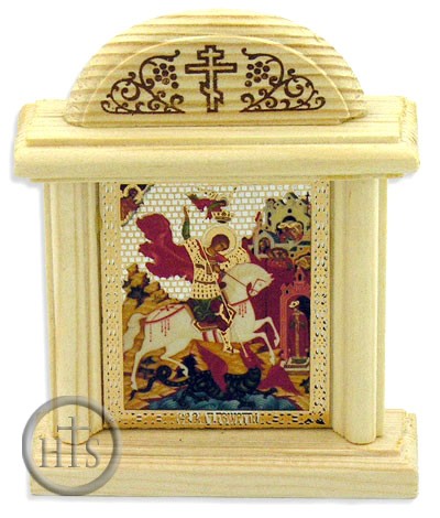 HolyTrinityStore Image - St. George, Wood Shrine Oklad Orthodox Christian Icon