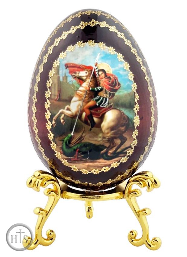 Product Picture - Saint George, Wooden Decoupage Icon Egg with Stand