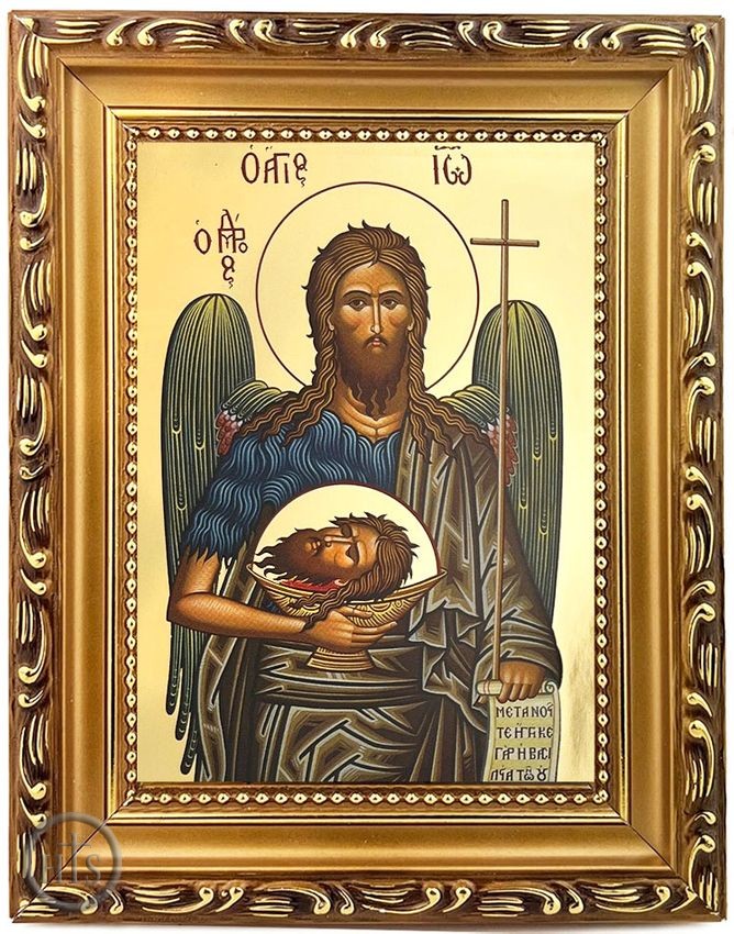 Product Picture - Saint John the Forerunner, Wooden Frame Gold Foil Icon with Stand