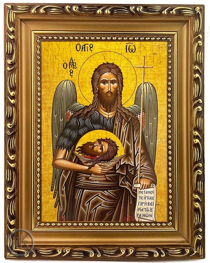 HolyTrinityStore Picture - Saint John the Forerunner, Wooden Frame Icon with Stand