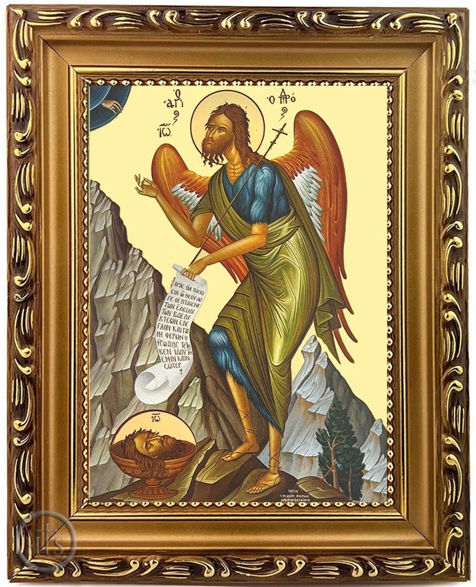 HolyTrinityStore Photo - Saint John The Forerunner, Wooden Frame Gold Foiled Icon with Stand