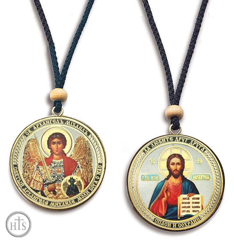 Product Photo - Archangel Michael / Christ The Teacher, Reversible Icon on  Rope