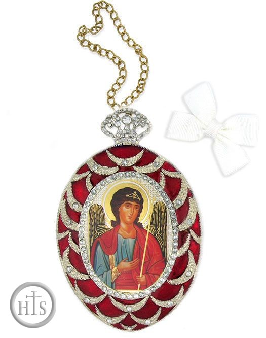 Picture - Archangel Michael, Egg Shaped Ornament, Red