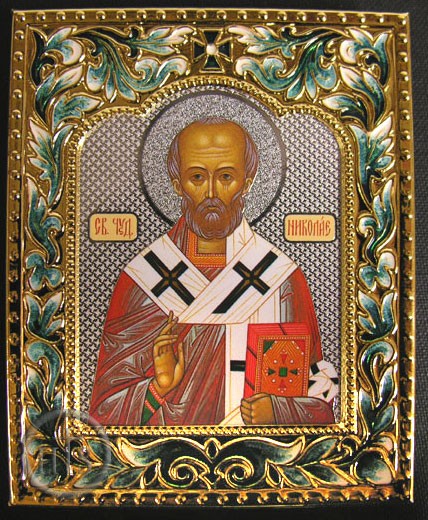 Pic - St Nicholas the Wonderworker, Hand Enameled Old Russian Style Frame Icon