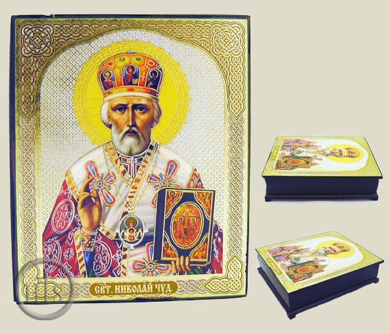 HolyTrinity Pic - St NICHOLAS Decoupage Icon Box, Orthodox Authentic Product