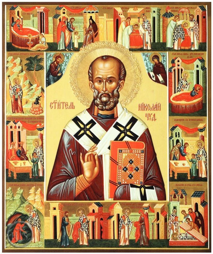 Photo - Saint Nicholas with Feast Days, Wooden Orthodox Mini Icon