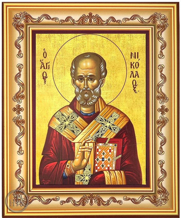 HolyTrinity Pic - Saint Nicholas, Greek Byzantine Icon in Frame with Stand