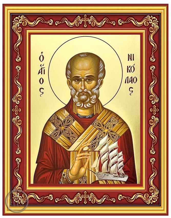 Photo - Saint Nicholas, Greek Byzantine Orthodox Icon in Frame