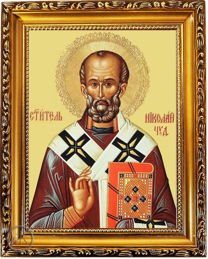 Pic - Saint Nicholas, Wooden Frame Orthodox Icon with Stand
