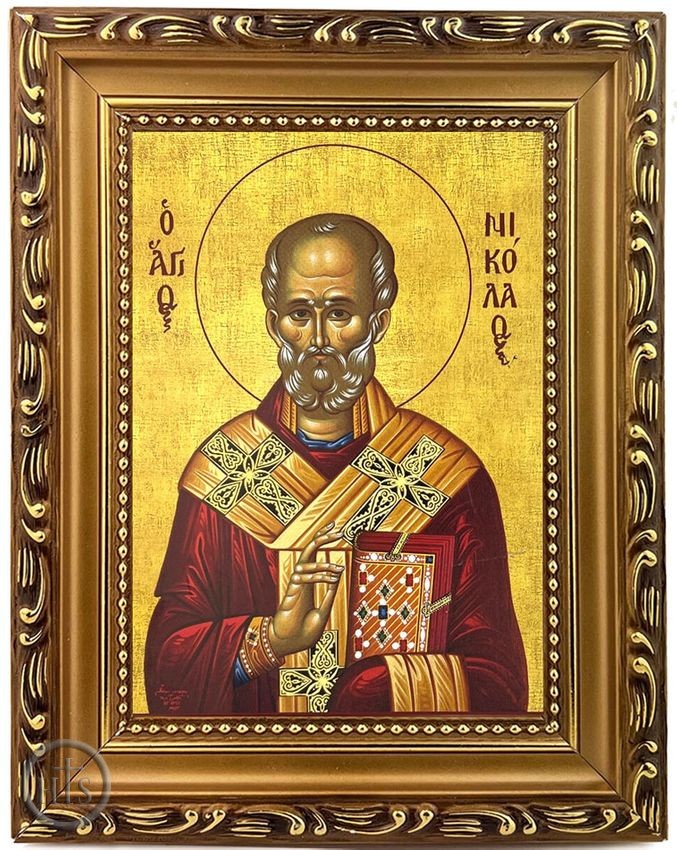 Product Pic - Saint Nicholas, Wooden Frame Orthodox Icon with Stand