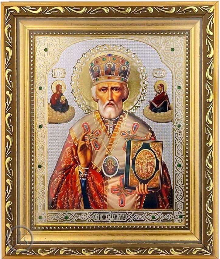 HolyTrinity Pic - St Nicholas the Wonderworker, Framed Icon with Crystals & Glass 