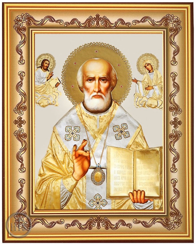 Product Image - Saint Nicholas, Gold Foil Icon in Frame with Stand