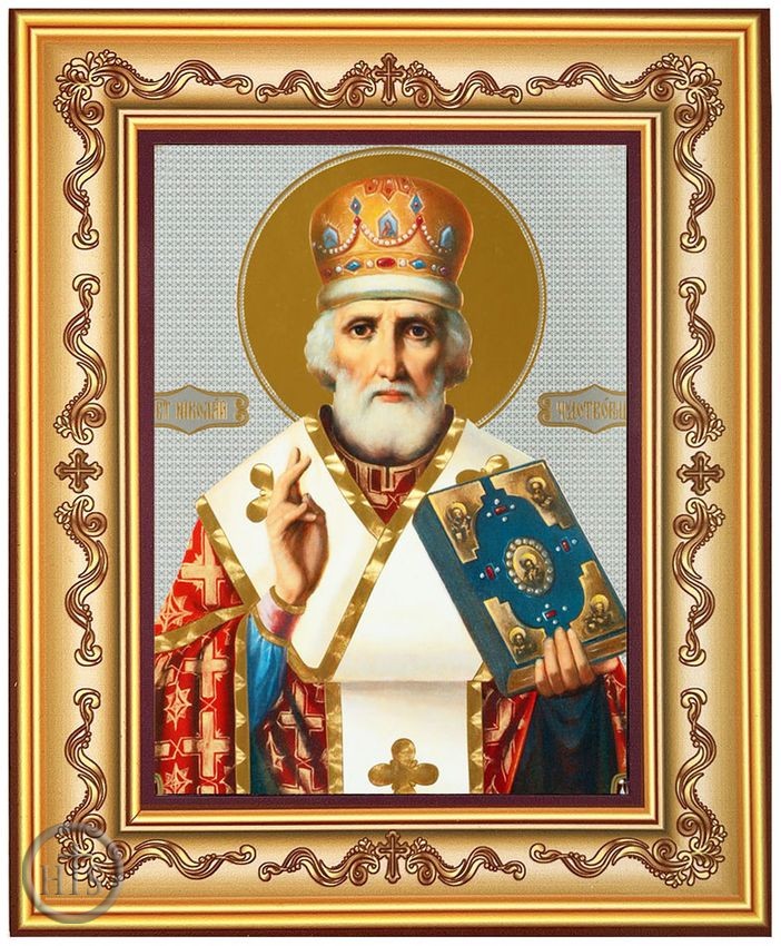 Product Pic - Saint Nicholas, Orthodox Icon in Frame with Stand
