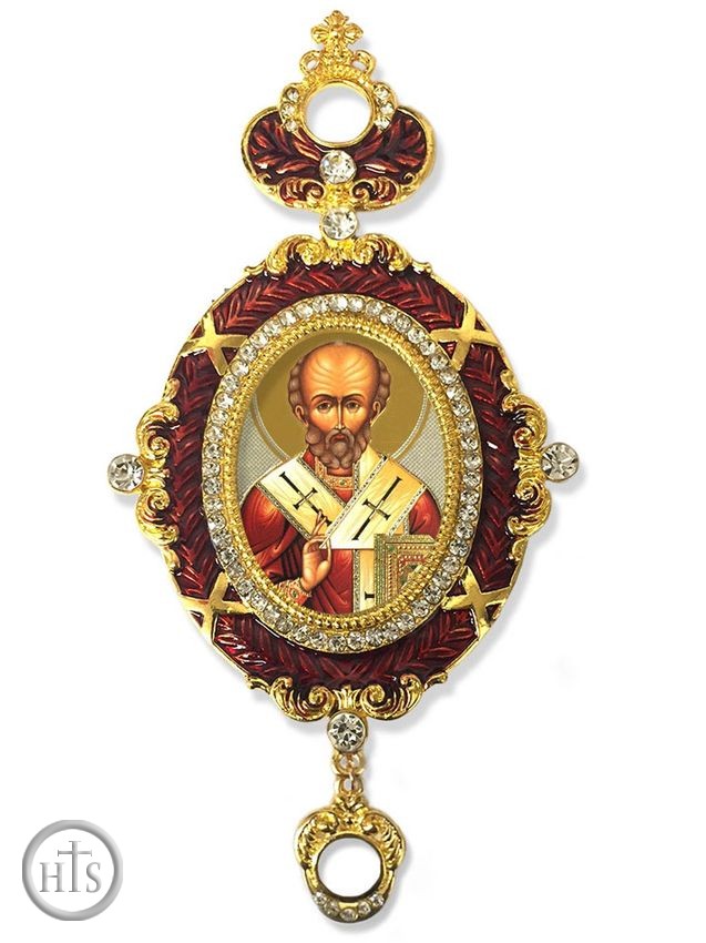HolyTrinityStore Image - Saint Nicholas, Enameled Jeweled Icon Ornament