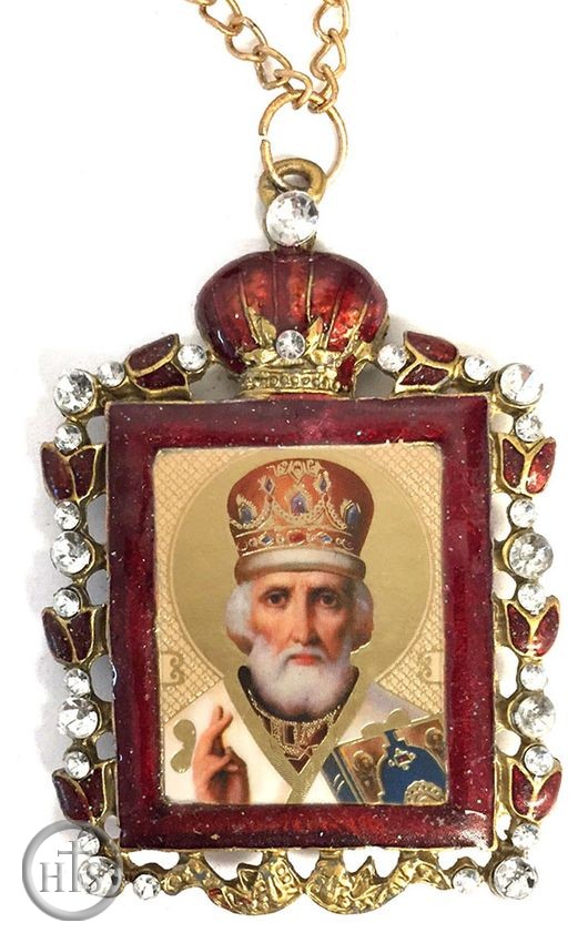 Image - Saint Nicholas,  Enamel Framed Ornament Icon  with Chain & Bow