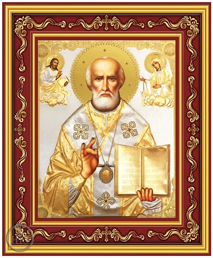Product Pic - Saint Nicholas, Gold Foil Orthodox Icon in Frame